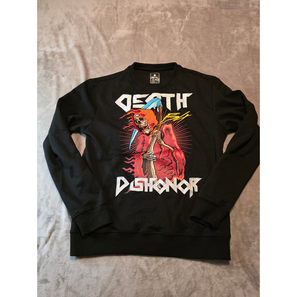 Motive Denim Sweatshirt Mens XL Black Death Before Dishonor Grim Reaper Graphic